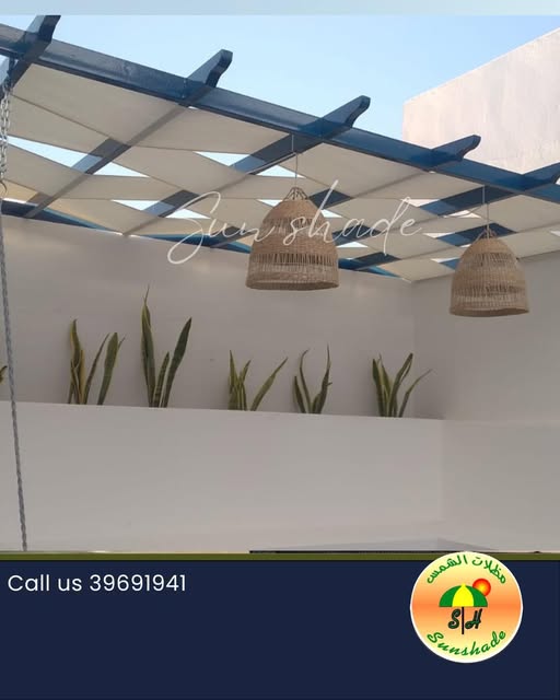Modern pergola with fabric panels